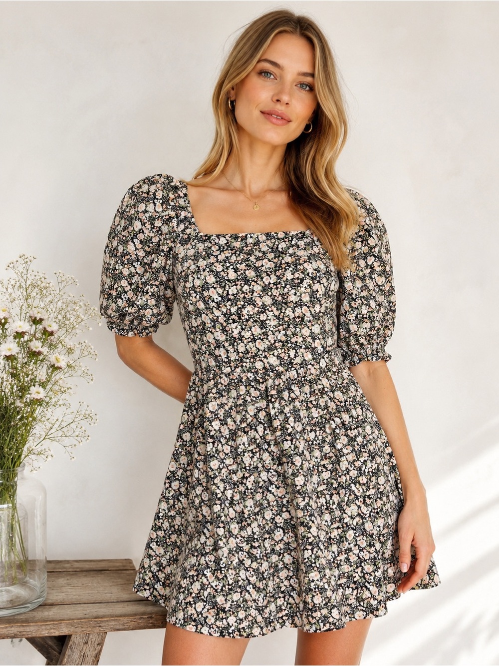 Levi’s NWT Floral Puff Sleeve Mini Dress Cottagecore Square Neck 100% Cotton S